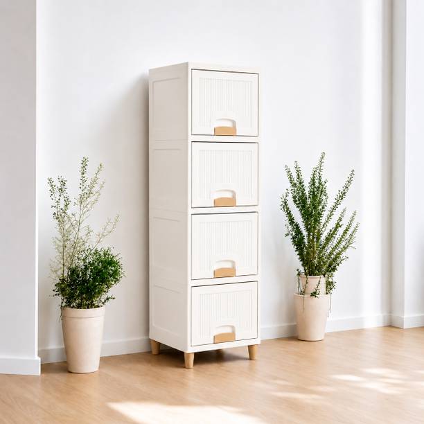 MECHON 4 Layer Foldable Cabinet Plastic Cupboard For Storage Plastic Modular Drawer PVC Collapsible Wardrobe