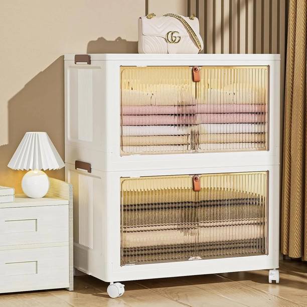LUHI 2-Shelf Plastic Collapsible Foldable Cupboard Drawer Storage Organizer Box PP Collapsible Wardrobe