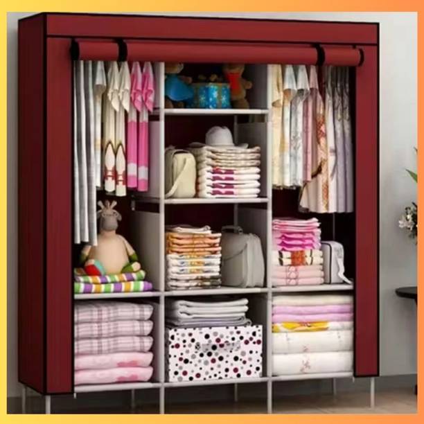 wolfeye Portable Non-Woven Fabric 3 Door Foldable Wardrobe Closet with Hanging-03 Polyester Collapsible Wardrobe
