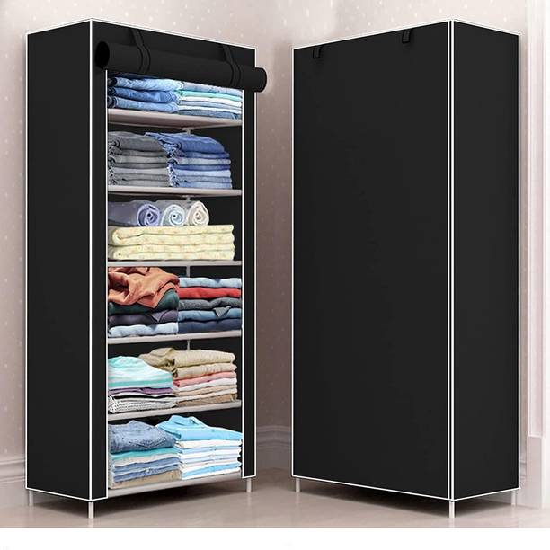 YUMESA 6 Shelf Foldable Collapsible Wardrobe Storage Organizer Almirah Cloth Rack PVC Collapsible Wardrobe