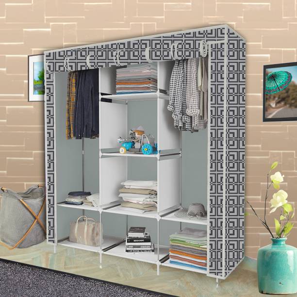FurnishBite C1 Printed Wardrobe Carbon Steel Collapsible Wardrobe