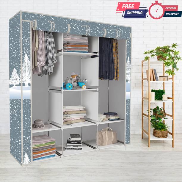 SPIRITED 3 door 8 Shelf Carbon Steel Collapsible Wardrobe