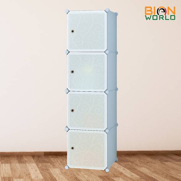 BIONworld 4-Door 4-Shelf Plastic Collapsible Cupboard Wardrobe for Kids Clothes & Toys PP Collapsible Wardrobe