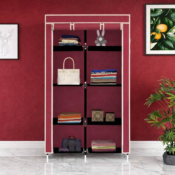 HUENISH Plastic Wardrobe Clothes Almira, 1 Hanging Space, 8 Shelves, 1 Side Pocket PP Collapsible Wardrobe