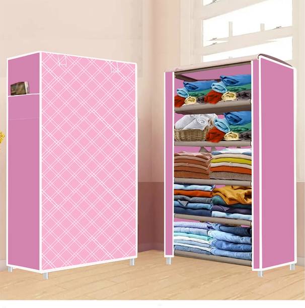 HUMBLE KART 5 Shelf Foldable Collapsible Wardrobe Storage Organizer Almirah Cloth Rack PP Collapsible Wardrobe
