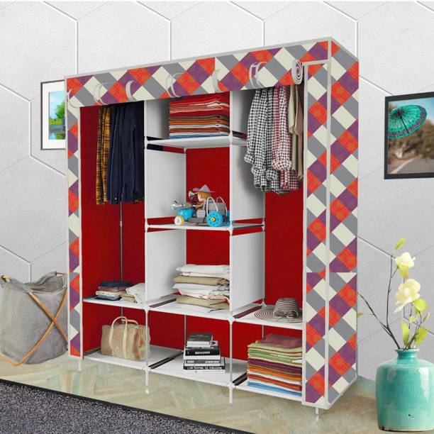 SHOEVAULT 8 Shelf Foldable Collapsible Wardrobe Storage Organizer Almirah Cloth Rack Carbon Steel Collapsible Wardrobe