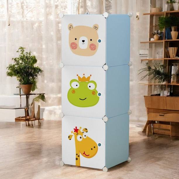POOWEREST 3 Door 3 Shelf Plastic Metal Collapsible Wardrobe, Clothes, Shoes,etc. Organiser PVC Collapsible Wardrobe