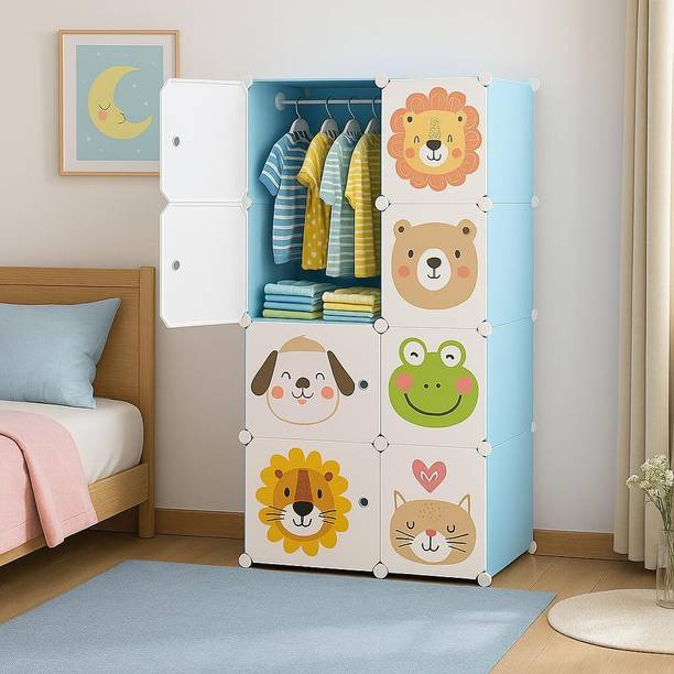 PYXBE 8 Door 8 Shelf Plastic Carbon Steel,Bedroom/KidsRoom/Storage PP Collapsible Wardrobe