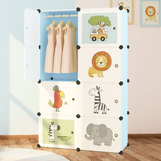 BIONworld Kids Wardrobe | Foldable 8 Cube Closet with Hanging Rod & Storage Shelves PP Collapsible Wardrobe