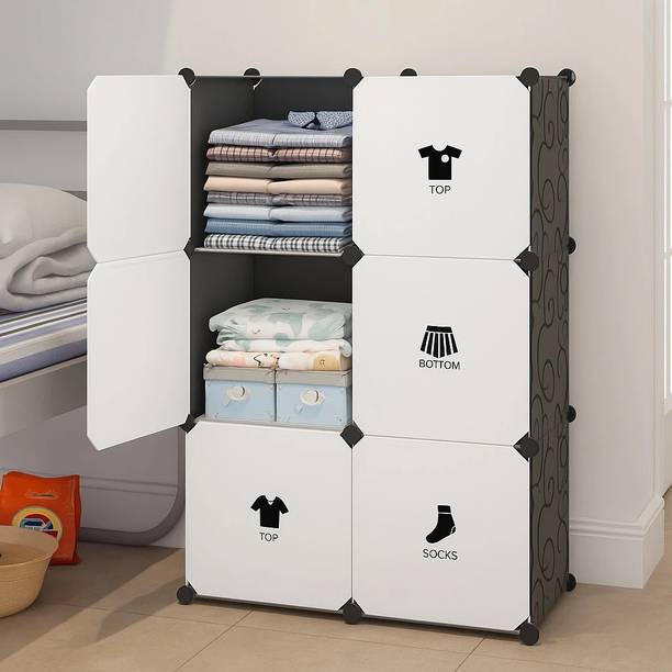 Evrum 6-Door 6-Shelf Plastic almirah for kids, almirah of clothes ,cupboard PC Collapsible Wardrobe