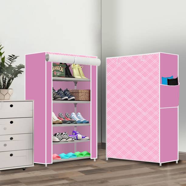 MEZIRE Collapsible Shoe Rack – Plastic 5 Tier Foldable Organizer for Home & Entry Use Plastic Collapsible Shoe Stand