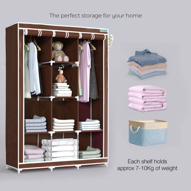 FLIPZON 6 + 2 Shelves 3 Door Fancy Carbon Steel Collapsible Wardrobe