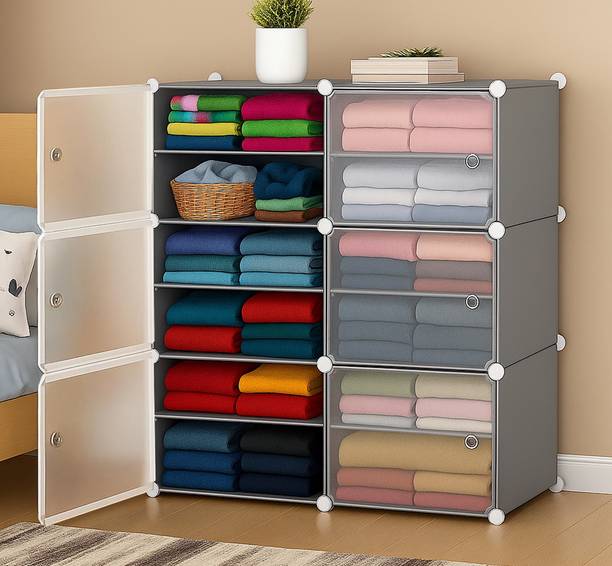 Sasimo 6-Door 12-Shelf Plastic kids Collapsible Cupboard PC Collapsible Wardrobe