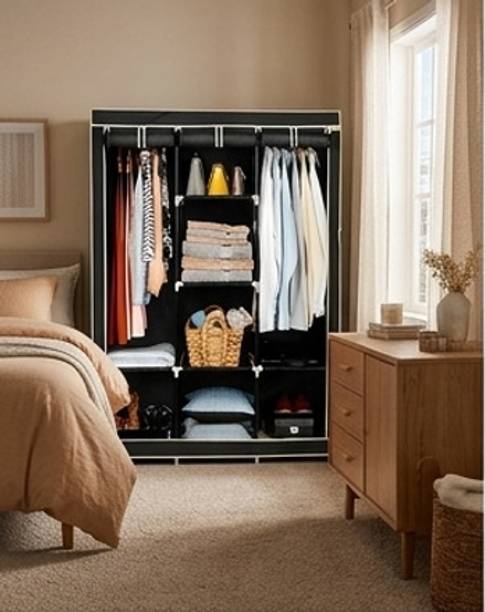 SHOEVAULT SOLID BLACK WARDROBE Carbon Steel Collapsible Wardrobe
