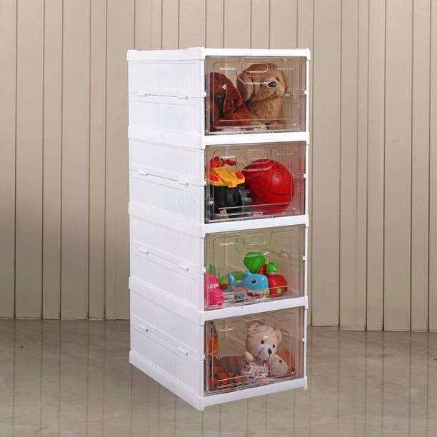 Kovea Transparent Cupboard Organizer for Clothes and Sturdy Almirah for Clothes/Shoes Plastic 4 Door Wardrobe