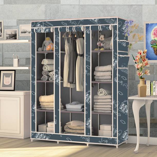 FurnishBite C2 Printed Wardrobe Carbon Steel Collapsible Wardrobe