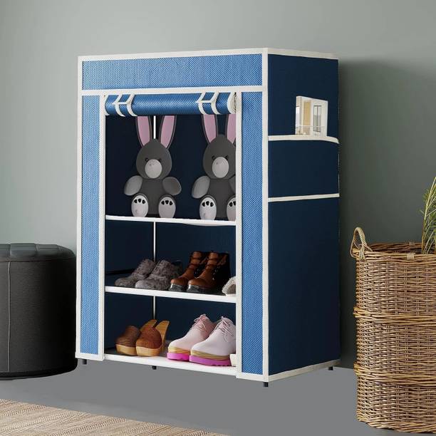 HUENISH 3 Layer Collapsible Wardrobe Closet Portable Space Saving Carbon Steel Collapsible Wardrobe
