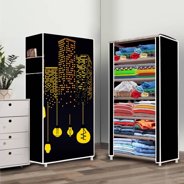 Zofiy 6 Shelf Premium Building Printed PP Collapsible Wardrobe
