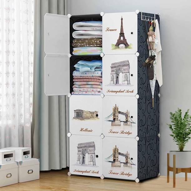 Sasimo 8-Door 8-Shelf Plastic kids Collapsible Cupboard Carbon Steel Collapsible Wardrobe