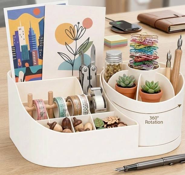 Sorath Asthetic 360 rotating small size make up brush organiser PVC Collapsible Wardrobe