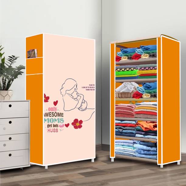 systumm 6 Shelf Awesome Momes Printed PP Collapsible Wardrobe