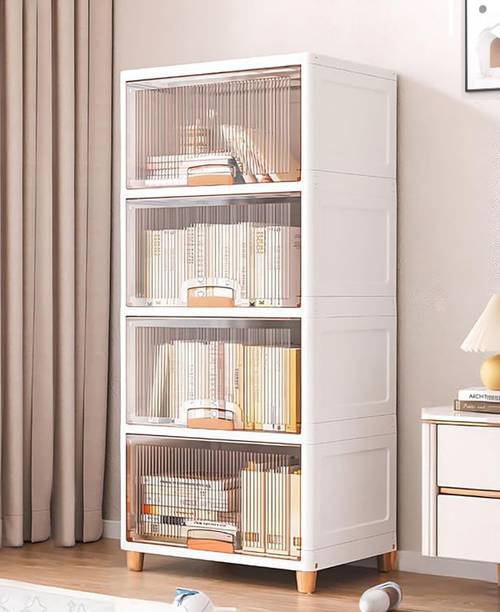 Sasimo 4-Door 4-Shelf Plastic foldable Cupboard PC Collapsible Wardrobe