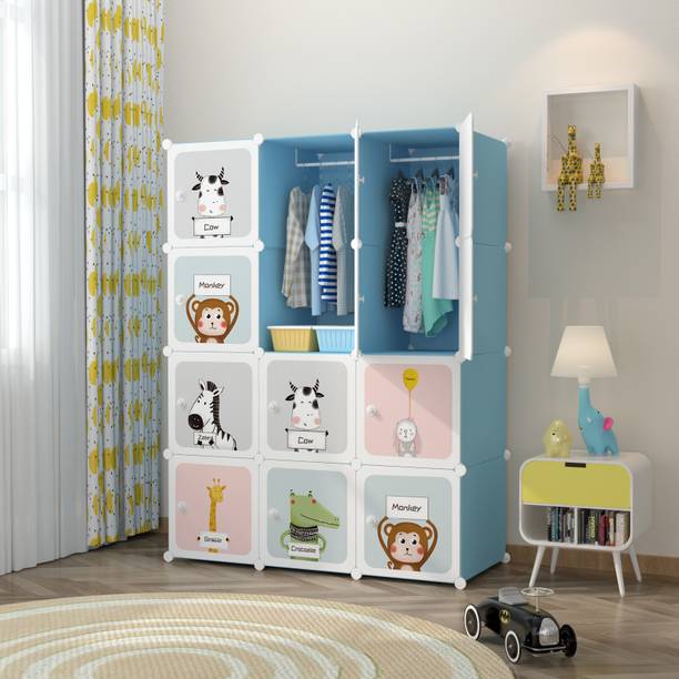 EXVITO 12-Door 12-Shelf Plastic kids Collapsible Cupboard Cloth stand PC Collapsible Wardrobe