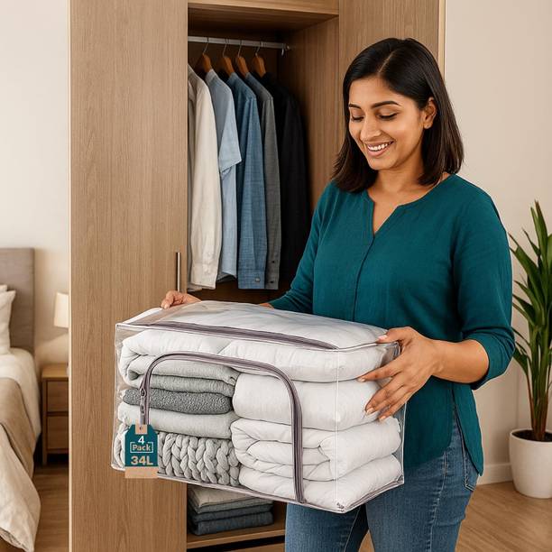 HAVEU Transparent Storage Bags with Handles/Under Bed Storage Box with Zippers PVC Collapsible Wardrobe