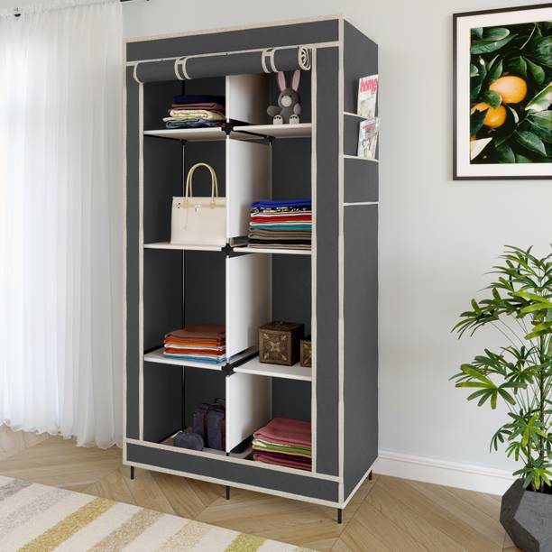 MS MODSTYLE Portable Almirah Foldable closet for Clothes 8 Shelves , 1 Side Pocket (7800-2) PP Collapsible Wardrobe