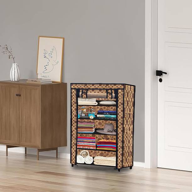 SANAMSTORE Trendy Collapsible Wardrobe 5 Layer Fabric Cloth Organizer Storage Carbon Steel Collapsible Wardrobe