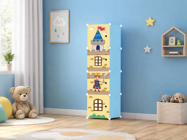 Furndaddy 4 Door 4 Shelf Plastic Metal Collapsible Wardrobe, Clothes, Shoes,etc. Organiser PP Collapsible Wardrobe