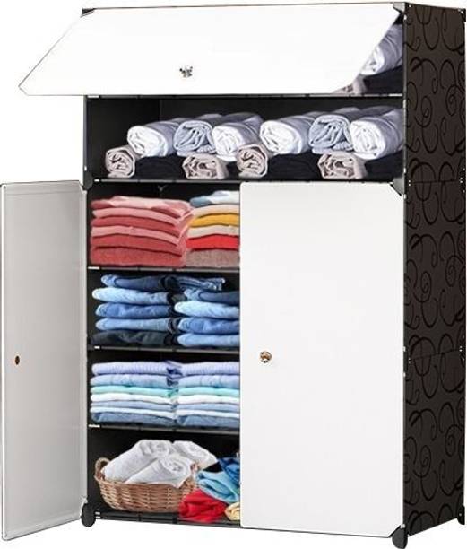 Ryuga 3 Door 6 Shelf Plastic Metal Collapsible Wardrobe, Clothes, Shoes,etc. Organiser PP Collapsible Wardrobe