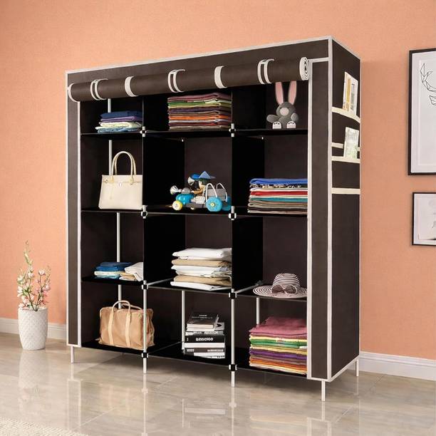HUENISH Collapsible Plastic Wardrobe, 1 Hanging Space, 12 Shelves, 1 Side Pocket PP Collapsible Wardrobe