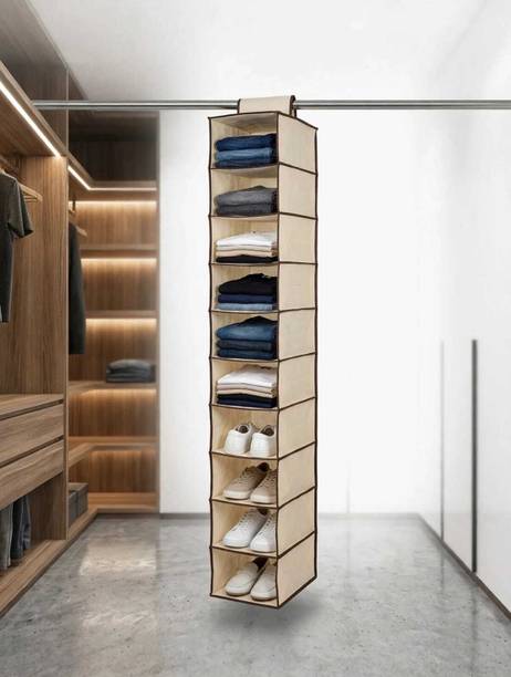 ZAMZAM 10 Layer Non-Woven Hanging Closet Storage Organizer HDF Collapsible Wardrobe
