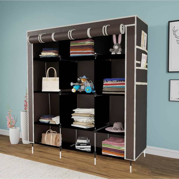 HUENISH Collapsible Plastic Wardrobe, 1 Hanging Space, 12 Shelves, 1 Side Pocket PP Collapsible Wardrobe