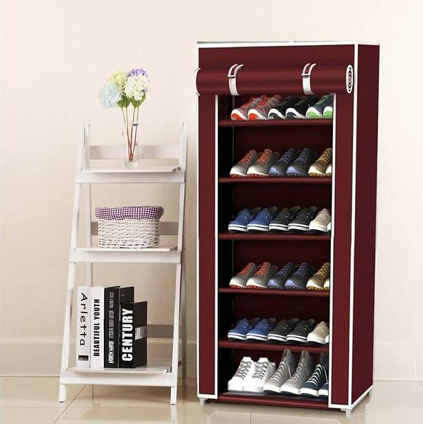 SHYAM JI 6 Layer plastic Frame Clothes Organizer - Maroon PP Collapsible Wardrobe Carbon Steel Collapsible Wardrobe