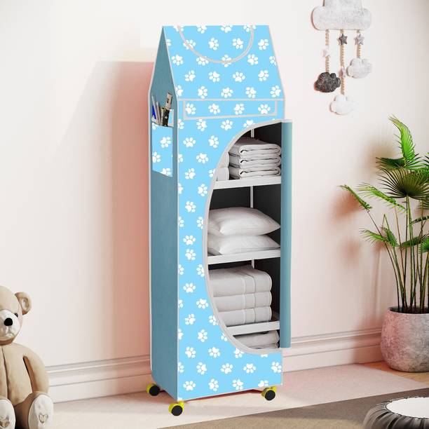 FurniGully Baby 5 Shelve Unbreakable Material PVC Collapsible Wardrobe Carbon Steel Collapsible Wardrobe