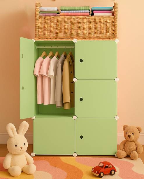 SNKR ESSENTIALS 6-Door 6-Shelf Plastic kids Collapsible Cupboard Clothes Rack PP Collapsible Wardrobe