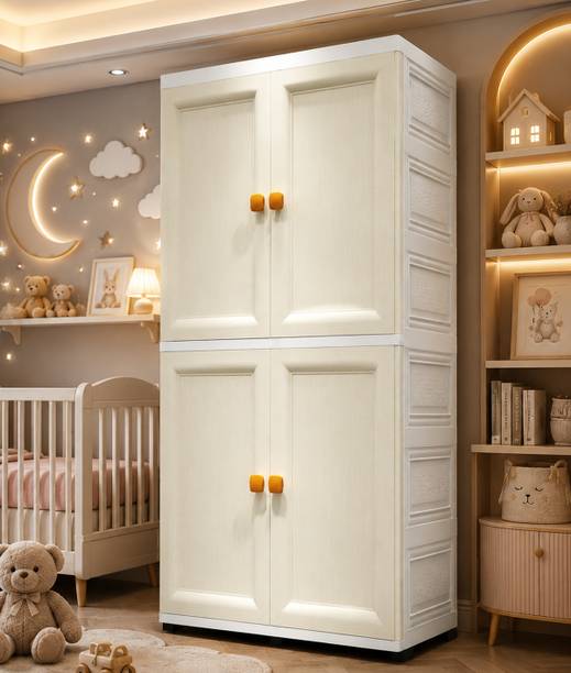 Sasimo 2-Wardrobe 4-Door 2-Shelf Plastic foldable Cupboard PC Collapsible Wardrobe