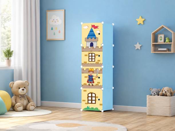 Furndaddy 4 Door 4 Shelf Plastic Metal Collapsible Wardrobe, Clothes, Shoes,etc. Organiser PP Collapsible Wardrobe