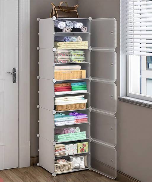 Sasimo 5-Door 10-Shelf Plastic Metal Wardrobe Carbon Steel Collapsible Wardrobe