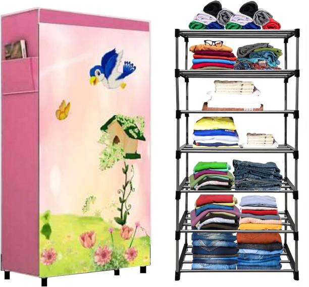 CMerchants Dark Pink-Metal-6 Layer Carbon Steel Collapsible Wardrobe