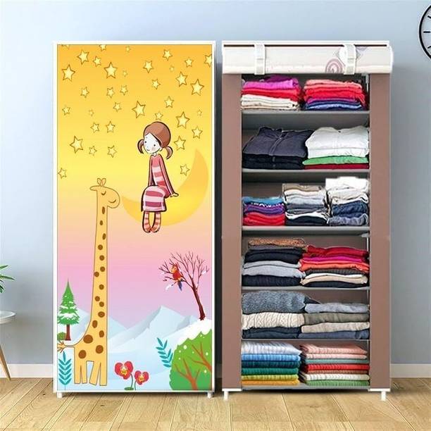 colcum 6 SHELVES GIRAFFE GIRL Micro Fiber Collapsible Wardrobe