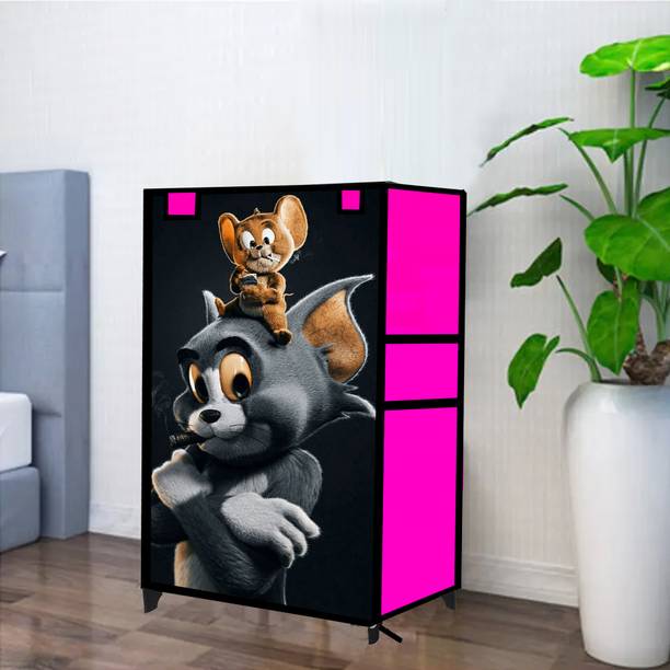 GlowSilk Cartoon Tom & Jerry Printed, 4 Shelves, PVC Collapsible Wardrobe