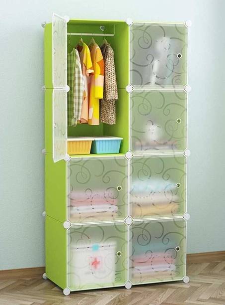 KriShyam ® Cube Storage Organizer 8-Cube DIY Plastic Closet Cabinet with Doors PP Collapsible Wardrobe