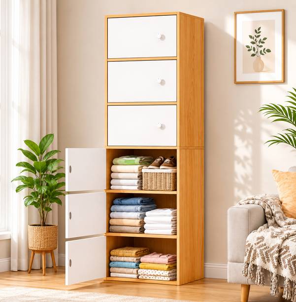 Sasimo 6-Door 6-Shelf Closet Engineered Wood Collapsible Cupboard PC Collapsible Wardrobe