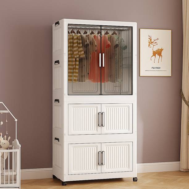 Sasimo 1-Wardrobe 3-Door 3-Shelf Plastic foldable Cupboard PC Collapsible Wardrobe