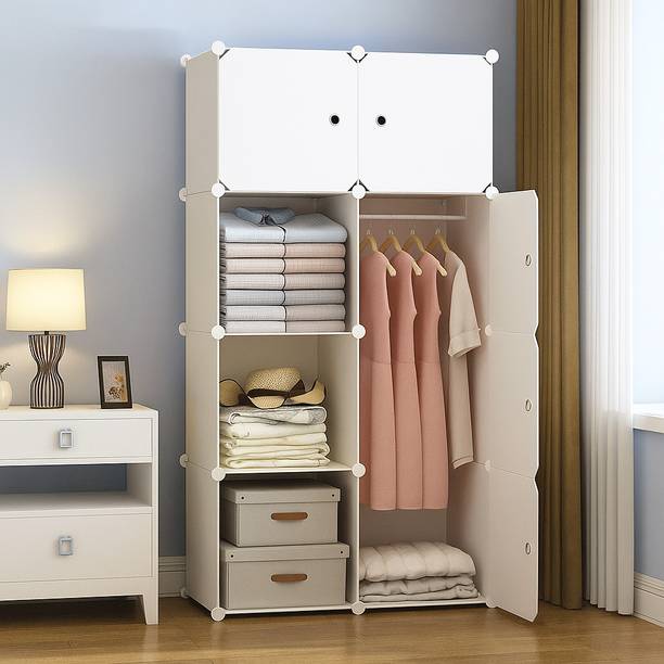 Evrum 8-Door 8-Shelf Plastic almirah for kids, almirah of clothes ,cupboard PC Collapsible Wardrobe