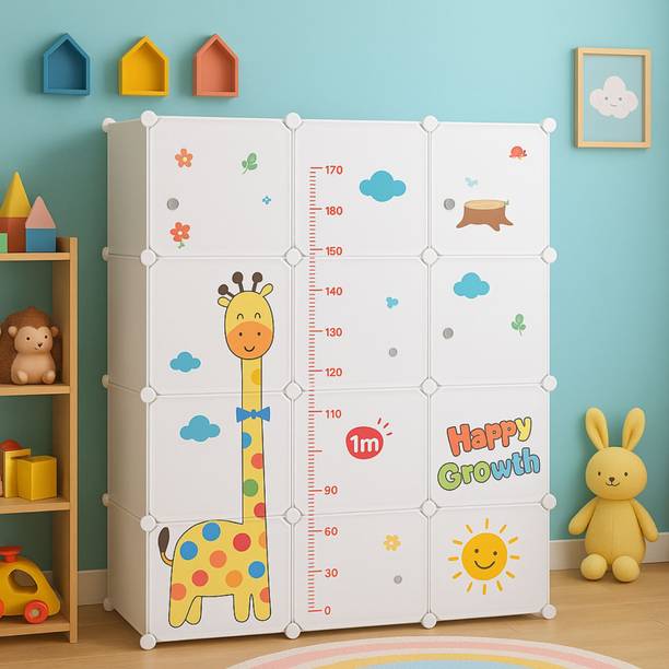 Little Olive Plastic Wardrobe with Height Chart, Cartoon Design, for Toys & Clothes PP Collapsible Wardrobe