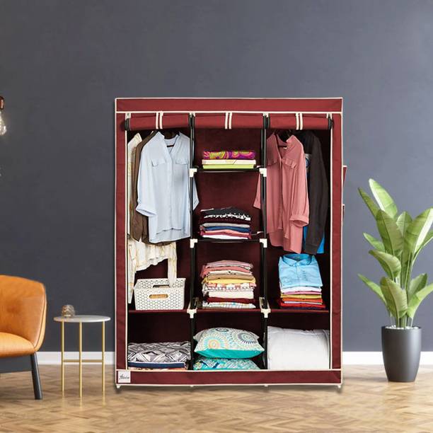 Flipkart Perfect Homes Studio 3 Flaps With 2 Hangers & 8 Shelf PP Collapsible Wardrobe